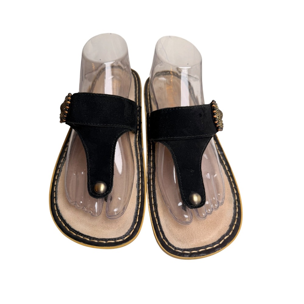 Alegria Carina Folkie Black Suede Platform Thong Sandals Size 40 - Picture 5 of 16
